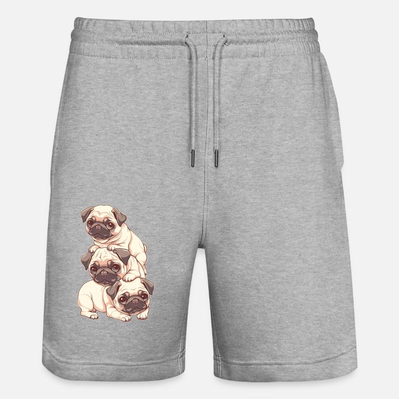 Pug Stack - Stanley/Stella Trainer Unisex Organic Jogging Shorts - heather grey