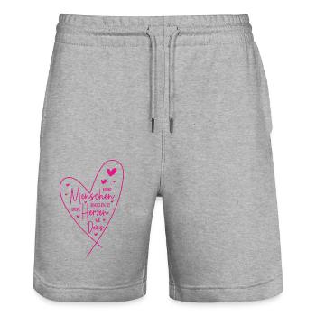 Kleine Menschen brauchen so große Herzen wie Deins - Stanley/Stella Unisex Bio Joggingshorts Trainer  - Grau meliert - Vorne - Nik (191cm) & Marisol (170cm)