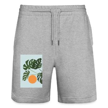 Monstera Sonnenuntergang - Stanley/Stella Unisex Bio Joggingshorts Trainer  - Grau meliert - Vorne - Nik (191cm) & Marisol (170cm)