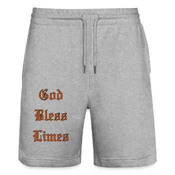 GodBlessLimes - Stanley/Stella Trainer Unisex Organic Jogging Shorts - heather grey - Front - Nik (191cm) & Marisol (170cm)