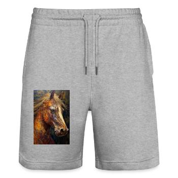 Ein Portrait von einem Pferd 2 - Stanley/Stella Unisex Bio Joggingshorts Trainer  - Grau meliert - Vorne - Nik (191cm) & Marisol (170cm)