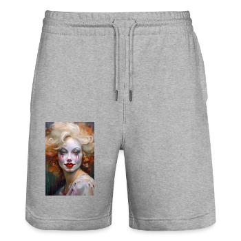 Portrait von einem bunten Clown 3 - Stanley/Stella Unisex Bio Joggingshorts Trainer  - Grau meliert - Vorne - Nik (191cm) & Marisol (170cm)