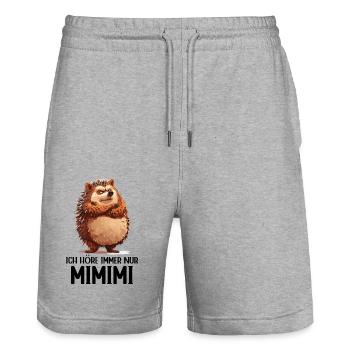 Hedgehog Animal Forest Nature I always listen to Mimimi - Stanley/Stella Trainer Unisex Organic Jogging Shorts - heather grey - Front - Nik (191cm) & Marisol (170cm)