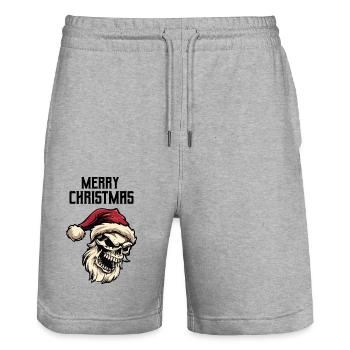 Santa Claus Skull - Stanley/Stella Trainer Unisex Organic Jogging Shorts - heather grey - Front - Nik (191cm) & Marisol (170cm)