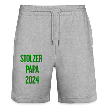 Stolzer Papa 2024 – für frischgebackene Väter - Stanley/Stella Unisex Bio Joggingshorts Trainer  - Grau meliert - Vorne - Nik (191cm) & Marisol (170cm)