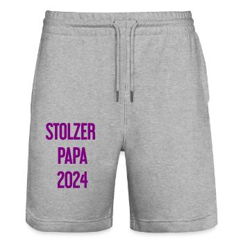 Stolzer Papa 2024 – für frischgebackene Väter - Stanley/Stella Unisex Bio Joggingshorts Trainer  - Grau meliert - Vorne - Nik (191cm) & Marisol (170cm)