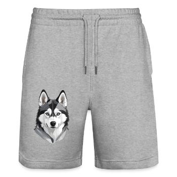 Tête de husky mignonne - Short de jogging bio TRAINER Stanley/Stella unisexe - gris chiné - Devant - Nik (191cm) & Marisol (170cm)