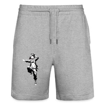 Street Art Girl 23243 - Stanley/Stella Trainer Unisex Organic Jogging Shorts - heather grey - Front - Nik (191cm) & Marisol (170cm)
