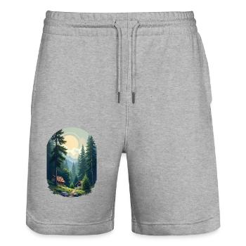 Pixelated cabin in the woods - Stanley/Stella Trainer Unisex Organic Jogging Shorts - heather grey - Front - Nik (191cm) & Marisol (170cm)
