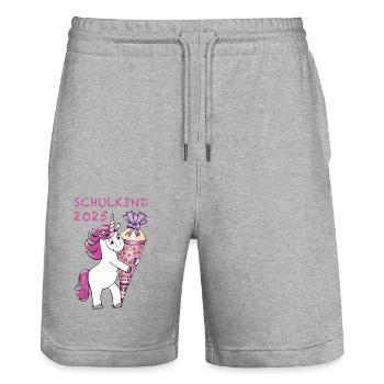 Licorne avec cône de sucre Inscription à l’école Enfant de l’école 2025 - Short de jogging bio TRAINER Stanley/Stella unisexe - gris chiné - Devant - Nik (191cm) & Marisol (170cm)