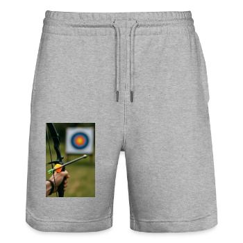 Bogenschießen - Stanley/Stella Unisex Bio Joggingshorts Trainer  - Grau meliert - Vorne - Nik (191cm) & Marisol (170cm)