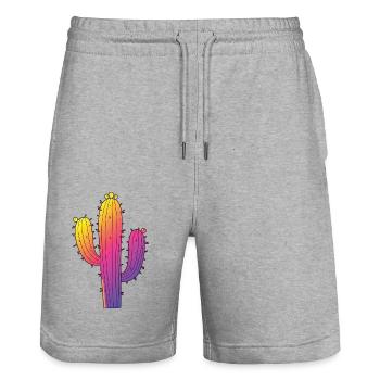 Cactus Arc-en-Ciel - Ambiance Soleil Couchant - Short de jogging bio TRAINER Stanley/Stella unisexe - gris chiné - Devant - Nik (191cm) & Marisol (170cm)