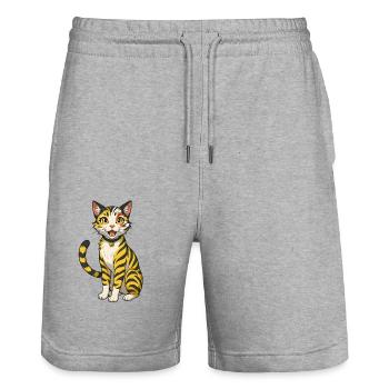 Knuffy Cat - Stanley/Stella Trainer Unisex Organic Jogging Shorts - heather grey - Front - Nik (191cm) & Marisol (170cm)