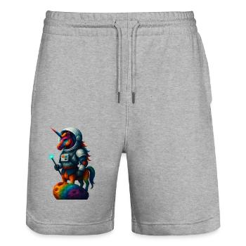 WPAP Stil Tiere - Einhorn im Astronauten Anzug - Stanley/Stella Unisex Bio Joggingshorts Trainer  - Grau meliert - Vorne - Nik (191cm) & Marisol (170cm)