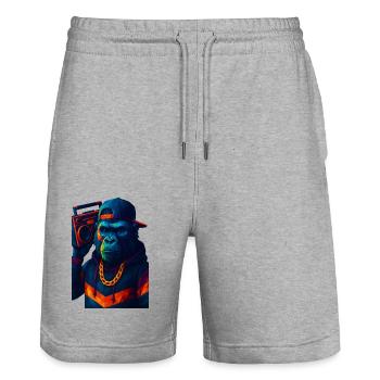WPAP Stil Tiere - Gorilla Hip-Hop-Outfit Boombox - Stanley/Stella Unisex Bio Joggingshorts Trainer  - Grau meliert - Vorne - Nik (191cm) & Marisol (170cm)