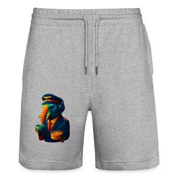 WPAP Style Animals - Elephant Flight Captain with Coffee - Stanley/Stella Trainer Unisex Organic Jogging Shorts - heather grey - Front - Nik (191cm) & Marisol (170cm)