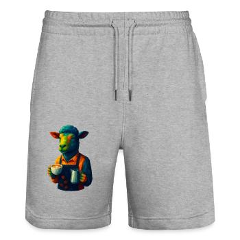 WPAP Stil Tiere - Schaf Barista mit Milchkaffee - Stanley/Stella Unisex Bio Joggingshorts Trainer  - Grau meliert - Vorne - Nik (191cm) & Marisol (170cm)