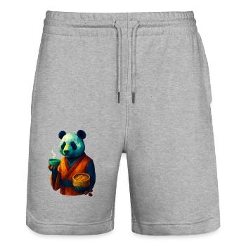 WPAP Style Animals - Panda Bear in Kimono Drinking Tea - Stanley/Stella Trainer Unisex Organic Jogging Shorts - heather grey - Front - Nik (191cm) & Marisol (170cm)