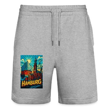 Monument de Hambourg - Short de jogging bio TRAINER Stanley/Stella unisexe - gris chiné - Devant - Nik (191cm) & Marisol (170cm)