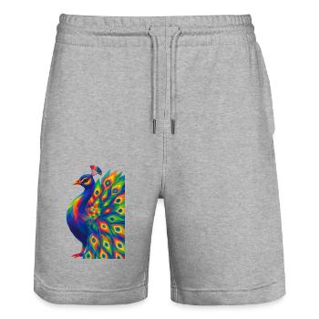 WPAP Polygon Stil Tiere - Pfau Porträt - Stanley/Stella Unisex Bio Joggingshorts Trainer  - Grau meliert - Vorne - Nik (191cm) & Marisol (170cm)