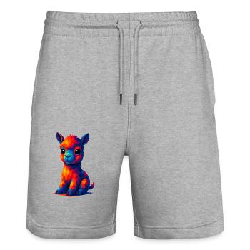 WPAP Polygon Kawaii Style Animals Baby Alpaca Llama - Stanley/Stella Trainer Unisex Organic Jogging Shorts - heather grey - Front - Nik (191cm) & Marisol (170cm)