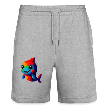 WPAP Polygon Kawaii Stil Tiere Baby Hai - Stanley/Stella Unisex Bio Joggingshorts Trainer  - Grau meliert - Vorne - Nik (191cm) & Marisol (170cm)