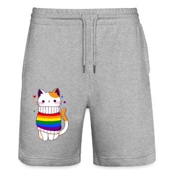 LGBTQ Regenbogenfahne Katze Queer CSD Pride - Stanley/Stella Unisex Bio Joggingshorts Trainer  - Grau meliert - Vorne - Nik (191cm) & Marisol (170cm)