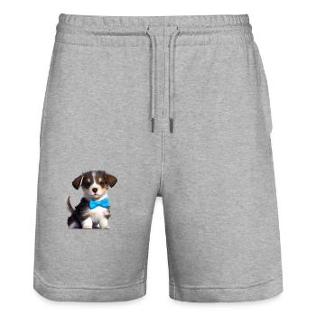 Propriétaire de chien chiot berger australien - Short de jogging bio TRAINER Stanley/Stella unisexe - gris chiné - Devant - Nik (191cm) & Marisol (170cm)
