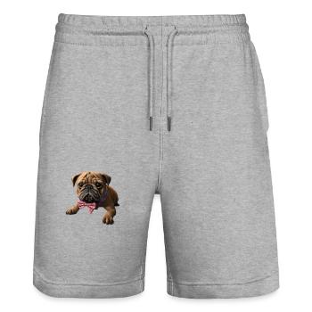 Hund Bulldogge Hunde Hundehalter Hundebesitzer - Stanley/Stella Unisex Bio Joggingshorts Trainer  - Grau meliert - Vorne - Nik (191cm) & Marisol (170cm)
