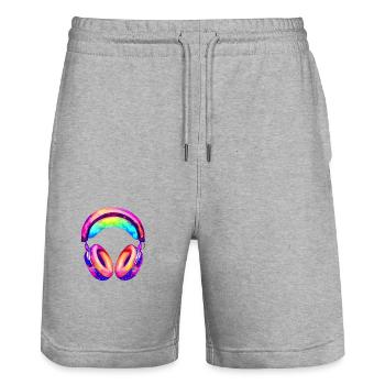 Kopfhörer Gesang Musik hören Sänger Musiker Gamer - Stanley/Stella Unisex Bio Joggingshorts Trainer  - Grau meliert - Vorne - Nik (191cm) & Marisol (170cm)