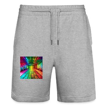 3D-Regenbogen-Quadrate - Stanley/Stella Unisex Bio Joggingshorts Trainer  - Grau meliert - Vorne - Nik (191cm) & Marisol (170cm)