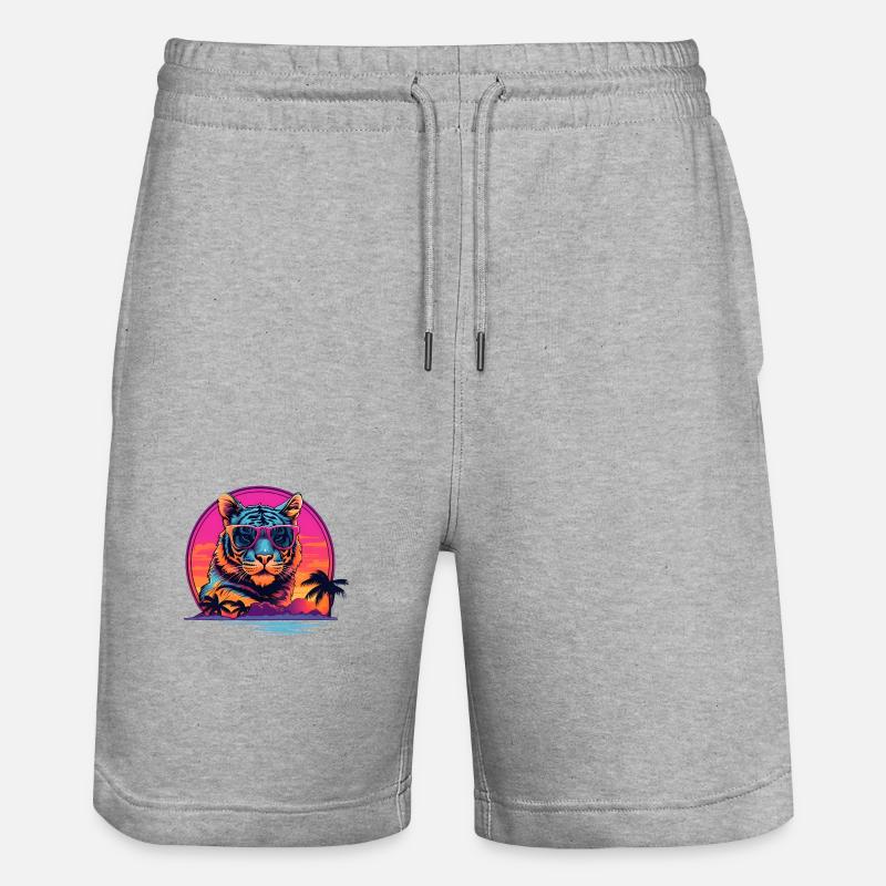 Synthwave Tiger Sunset - Short de jogging bio TRAINER Stanley/Stella unisexe - gris chiné