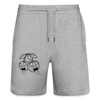 fruit 2 friends cherries crazy face head aug - Stanley/Stella Trainer Unisex Organic Jogging Shorts - heather grey - Front - Nik (191cm) & Marisol (170cm)