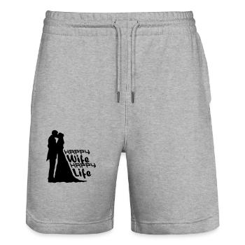 Vie de mariage heureuse - Short de jogging bio TRAINER Stanley/Stella unisexe - gris chiné - Devant - Nik (191cm) & Marisol (170cm)