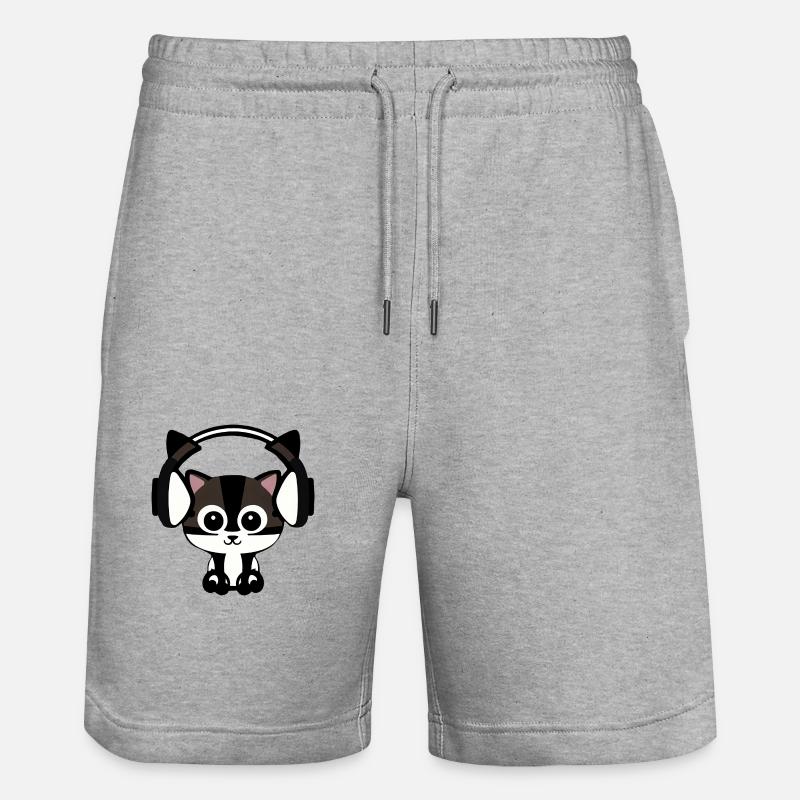 Melodische Samtpfote: Katze mit Headset - Stanley/Stella Unisex Bio Joggingshorts Trainer - Grau meliert