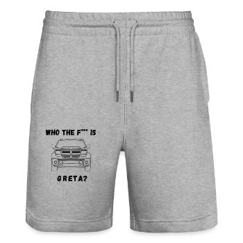 Who the f*** - Stanley/Stella Unisex Bio Joggingshorts Trainer  - Grau meliert - Vorne - Nik (191cm) & Marisol (170cm)