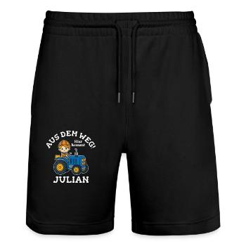 Julian Vorname Traktor - Stanley/Stella Unisex Bio Joggingshorts Trainer  - Schwarz - Vorne - Nik (191cm) & Marisol (170cm)