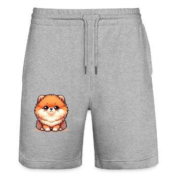 Digital illustration of cute Pomeranian dog - Stanley/Stella Trainer Unisex Organic Jogging Shorts - heather grey - Front - Nik (191cm) & Marisol (170cm)