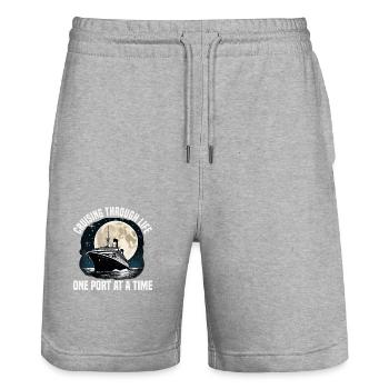 Cruising Through Life Cruise Ship Vacation Group - Stanley/Stella Unisex Bio Joggingshorts Trainer  - Grau meliert - Vorne - Nik (191cm) & Marisol (170cm)
