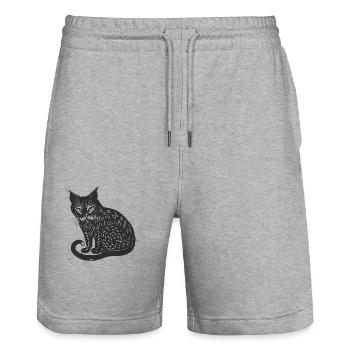 Schwarze Katze Haustier Kätzchen Mietze Schnurren - Stanley/Stella Unisex Bio Joggingshorts Trainer  - Grau meliert - Vorne - Nik (191cm) & Marisol (170cm)