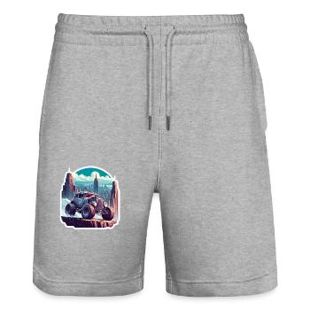 voiture vintage americaine et sportive - Short de jogging bio TRAINER Stanley/Stella unisexe - gris chiné - Devant - Nik (191cm) & Marisol (170cm)