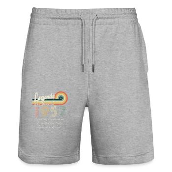 1957 Legenden werden 1957 geboren | Weinlese!! - Stanley/Stella Unisex Bio Joggingshorts Trainer  - Grau meliert - Vorne - Nik (191cm) & Marisol (170cm)