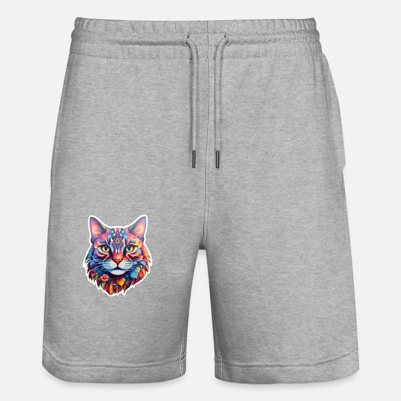 Illustration psychédélique de chat - Short de jogging bio TRAINER Stanley/Stella unisexe - gris chiné