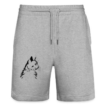 Cat, Cat Motif - Stanley/Stella Trainer Unisex Organic Jogging Shorts - heather grey - Front - Nik (191cm) & Marisol (170cm)