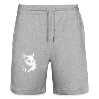 Chat, Motif De Chat, Visage De Chat - Short de jogging bio TRAINER Stanley/Stella unisexe - gris chiné - Devant - Nik (191cm) & Marisol (170cm)