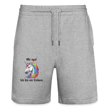 Je m’en fous, je suis une licorne - Short de jogging bio TRAINER Stanley/Stella unisexe - gris chiné - Devant - Nik (191cm) & Marisol (170cm)