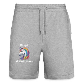 Je m’en fous, je suis une licorne - Short de jogging bio TRAINER Stanley/Stella unisexe - gris chiné - Devant - Nik (191cm) & Marisol (170cm)