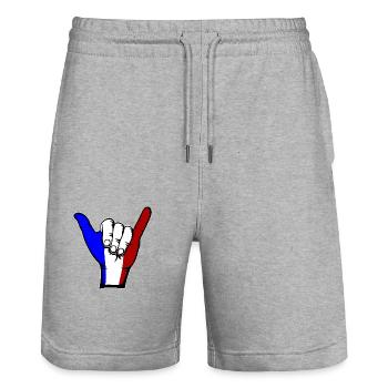Frankreich Flagge Surfing Symbol - Stanley/Stella Unisex Bio Joggingshorts Trainer  - Grau meliert - Vorne - Nik (191cm) & Marisol (170cm)