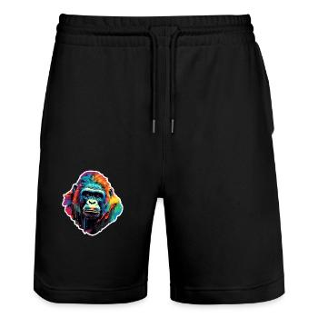 Gorille Psychédélique - Short de jogging bio TRAINER Stanley/Stella unisexe - noir - Devant - Nik (191cm) & Marisol (170cm)