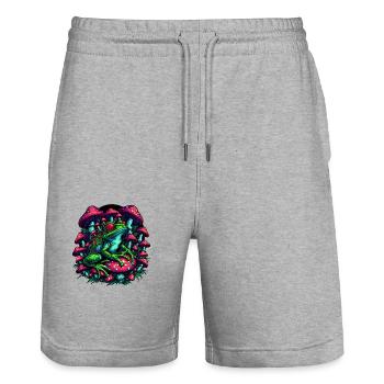 Psychedelic frog with mushrooms - Stanley/Stella Trainer Unisex Organic Jogging Shorts - heather grey - Front - Nik (191cm) & Marisol (170cm)
